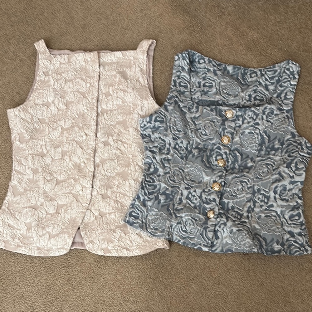 Floral Textured Tank Tops - Cream and Blue